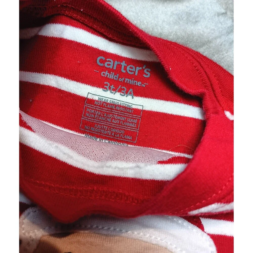 Carters 3T/3A Toddler Red Striped Santa's Shirt & Pants Christmas Pajamas